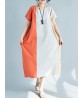 Plus Size Women Casual Two-tone Patchwork Loose A-line Dress