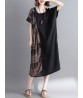 Women Casual Loose Plaid Patchwork Short Sleeves Dress