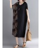 Women Casual Loose Plaid Patchwork Short Sleeves Dress