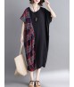 Women Casual Loose Plaid Patchwork Short Sleeves Dress