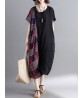 Women Casual Loose Plaid Patchwork Short Sleeves Dress