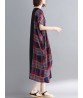 Women Casual Loose Plaid Patchwork Short Sleeves Dress