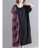 Women Casual Loose Plaid Patchwork Short Sleeves Dress