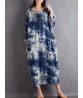 Women Vintage Tie Dye Style O-neck Long Sleeves Maxi Dress