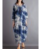 Women Vintage Tie Dye Style O-neck Long Sleeves Maxi Dress