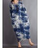 Women Vintage Tie Dye Style O-neck Long Sleeves Maxi Dress