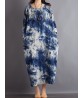 Women Vintage Tie Dye Style O-neck Long Sleeves Maxi Dress