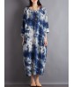 Women Vintage Tie Dye Style O-neck Long Sleeves Maxi Dress