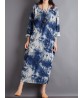 Women Vintage Tie Dye Style O-neck Long Sleeves Maxi Dress