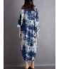 Women Vintage Tie Dye Style O-neck Long Sleeves Maxi Dress