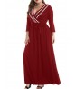 Plus Size V-Neck Pleated Hem Long Sleeve Long Dress