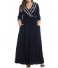 Plus Size V-Neck Pleated Hem Long Sleeve Long Dress