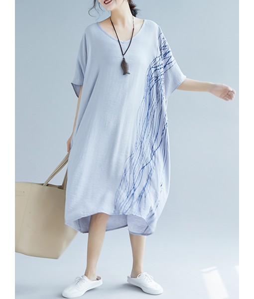 Women Modern Oversized Patchwork Line Half Sleeves Loose Dress