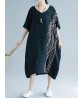 Women Modern Oversized Patchwork Line Half Sleeves Loose Dress