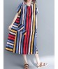 Women Casual O-neck Short Sleeves Striped Loose Dress with Pockets