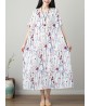 Vintage Women Floral Print Short Sleeve O-Neck Dress