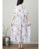 Vintage Women Floral Print Short Sleeve O-Neck Dress