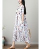 Vintage Women Floral Print Short Sleeve O-Neck Dress