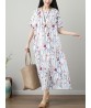 Vintage Women Floral Print Short Sleeve O-Neck Dress