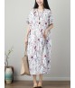 Vintage Women Floral Print Short Sleeve O-Neck Dress