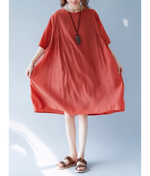 Women Casual Solid Color Batwing Sleeves Loose Dress