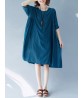 Women Casual Solid Color Batwing Sleeves Loose Dress