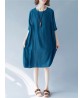 Women Casual Solid Color Batwing Sleeves Loose Dress