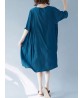 Women Casual Solid Color Batwing Sleeves Loose Dress