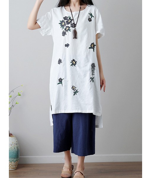 Vintage Women Cotton Print Short Sleeve ...