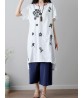 Vintage Women Cotton Print Short Sleeve Shirt Dress