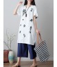 Vintage Women Cotton Print Short Sleeve Shirt Dress