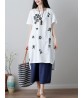 Vintage Women Cotton Print Short Sleeve Shirt Dress