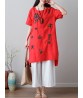 Vintage Women Cotton Print Short Sleeve Shirt Dress