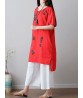 Vintage Women Cotton Print Short Sleeve Shirt Dress