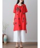 Vintage Women Cotton Print Short Sleeve Shirt Dress