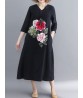 Floral Embroidery A-line V-neck Long Sleeve Maxi Dress