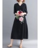 Floral Embroidery A-line V-neck Long Sleeve Maxi Dress