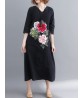 Floral Embroidery A-line V-neck Long Sleeve Maxi Dress