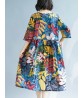 Retro Women Loose Cotton Linen Floral Print Mid Long Dress