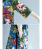 Retro Women Loose Cotton Linen Floral Print Mid Long Dress