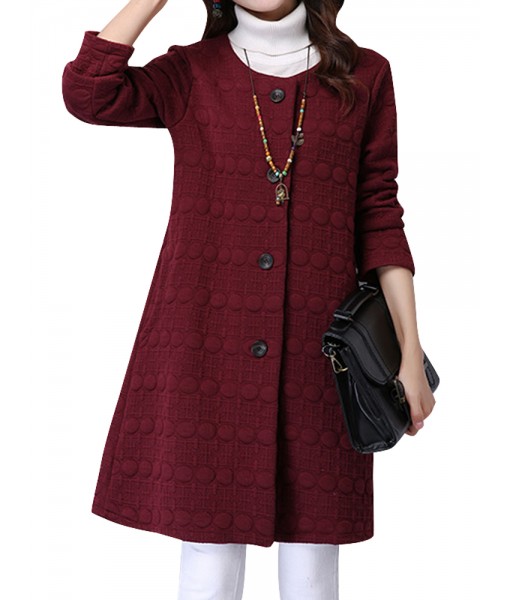 Vintage Solid Open Stitch Long Sleeve Loose Women Coat