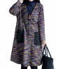 Vintage Patchwork Pocket Long Sleeve Winter Knitted Loose Sweater Coat