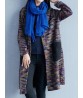 Vintage Patchwork Pocket Long Sleeve Winter Knitted Loose Sweater Coat