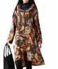 Vintage Floral Printing Long Sleeve Loose Plus Velvet Thick Coat