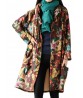 Vintage Floral Printing Long Sleeve Loose Plus Velvet Thick Coat