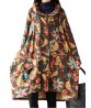 Vintage Floral Printing Long Sleeve Loose Plus Velvet Thick Coat