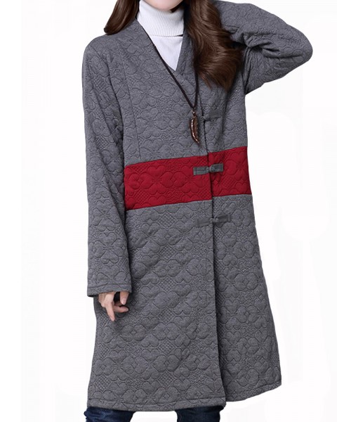 Vintage Button Patchwork Long Sleeve Chinese Style Loose Coat