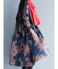 Vintage Floral Printing Long Sleeve Loose Long  Women Coat