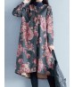 Vintage Floral Printing Long Sleeve Loose Long  Women Coat