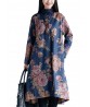 Vintage Floral Printing Long Sleeve Loose Long  Women Coat